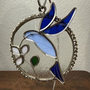 Vintage Sun Catcher Hummingbird Flower Retro HEAVY Stained Glass Enamel Twisted